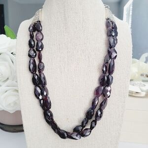 VINTAGE faceted Gemstone double strand sterling silver necklace